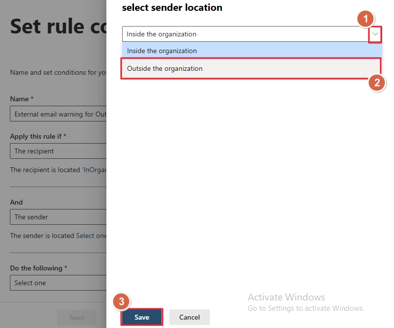 Hoose outside organization option