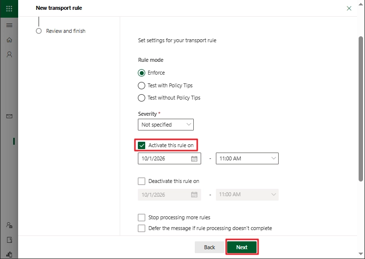 Apply rule settings