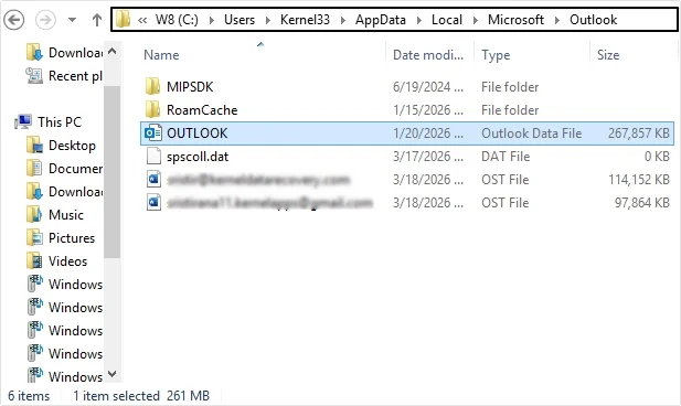 go to the folder where PST file is stored on your system