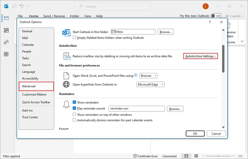 Click AutoArchive Settings