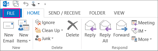 Select file menu in Outlook