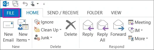 Select file menu in Outlook