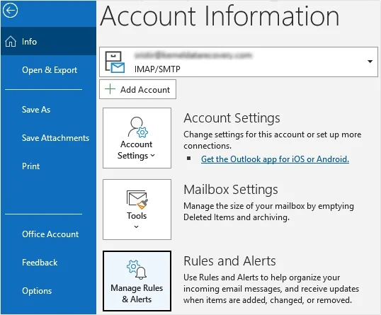 click on the Manage Rules and Alerts 