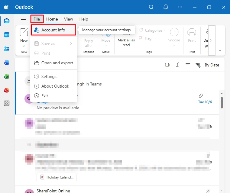 click File and select Account Info