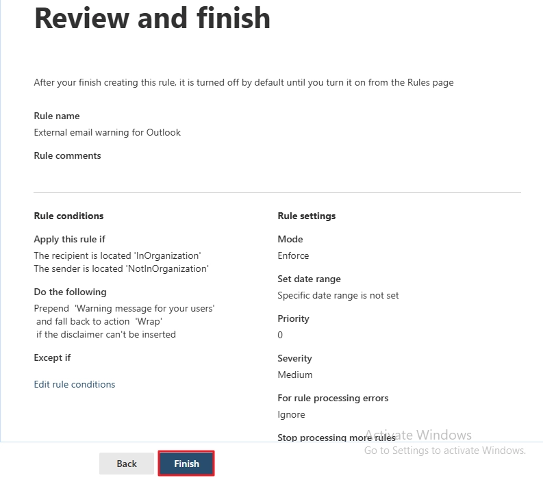 review changes and click finish