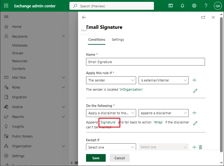 Click on the existing email signature