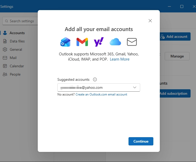 Enter the Yahoo Mail email address