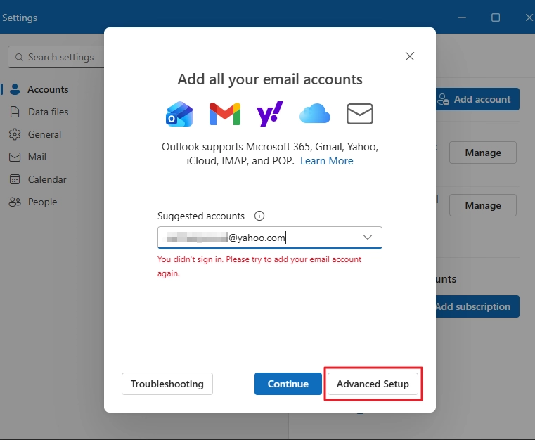 Click Advanced Setup