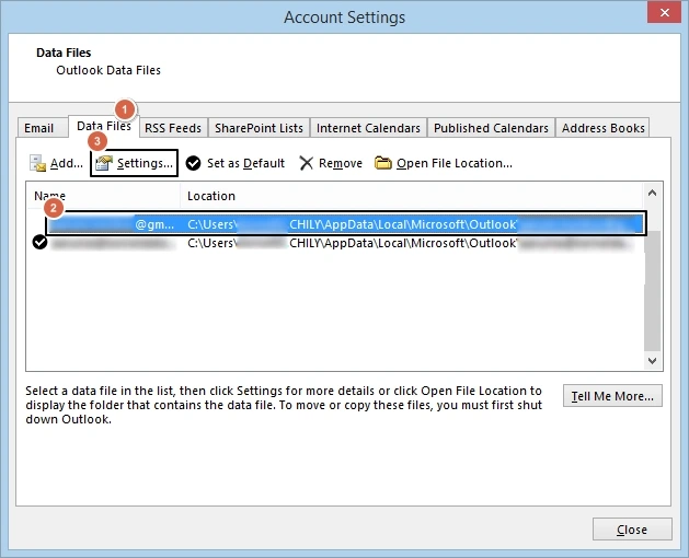click on Data File tab