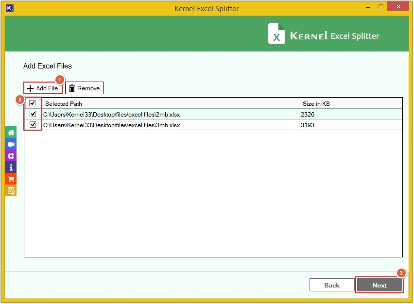 select excel sheets and click next