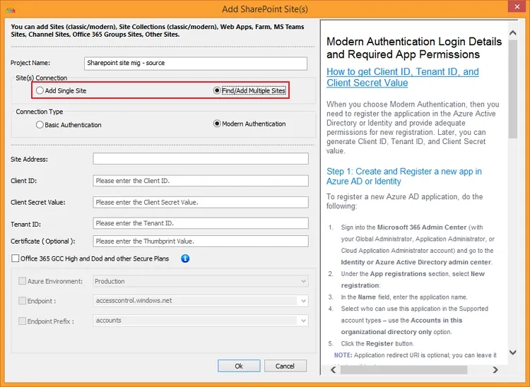 select site connection