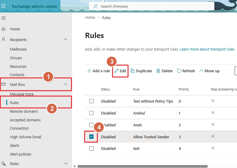 select the rule