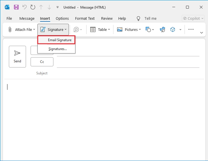 select the email signature