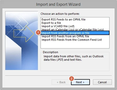 Import from another program or file
