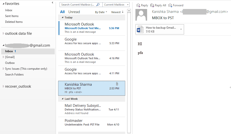 Emails of your Gmail account will appear in Outlook