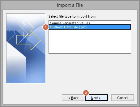 click Outlook Data File 