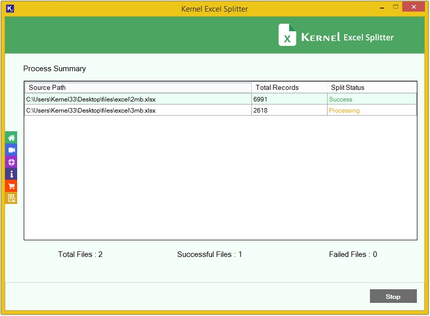 excel split process starts