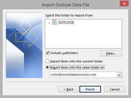select the specific PST file