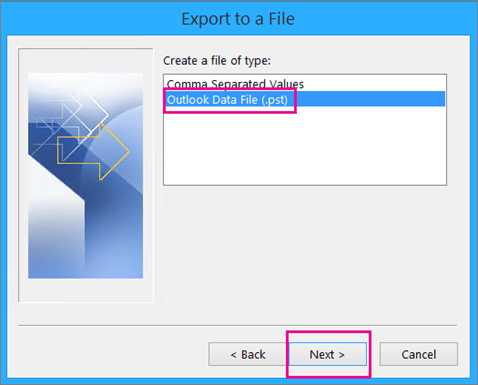 Choose Outlook Data File (.pst)