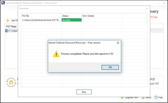 Tool will start removing the password from the PST file
