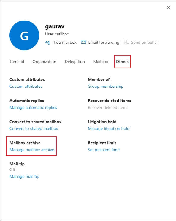 Open the Manage Archive Mailbox option