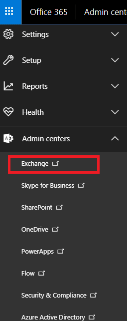 Click Admin Centers and Exchange