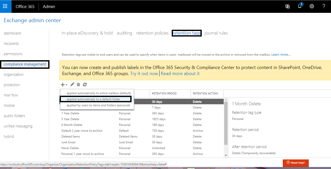 Select applied automatically to a default folder option