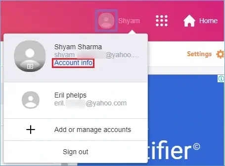 Enter Yahoo mail account