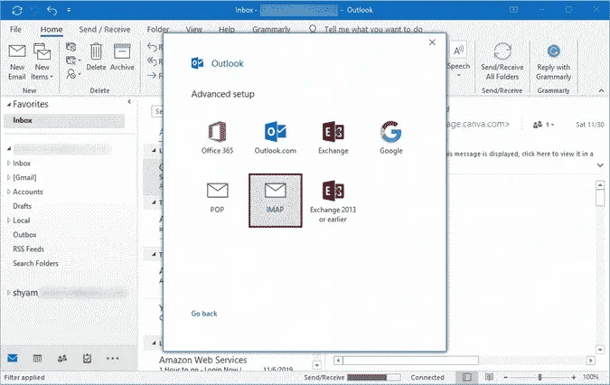 Select IMAP option