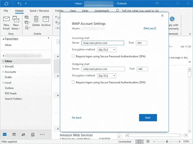 Como adicionar uma conta IMAP do Yahoo ao Outlook Desktop sem uma