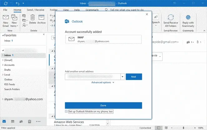 Yahoo account configured successfully