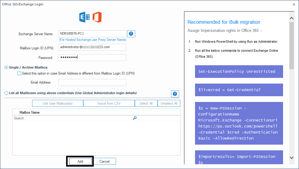 Add your Exchange Server as Source