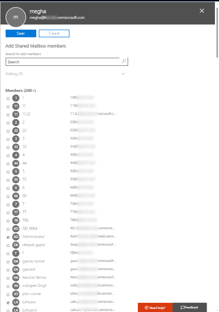 click Save to add these users to shared mailbox