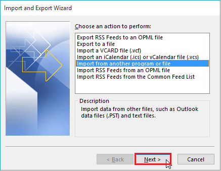 Import from another program or file
