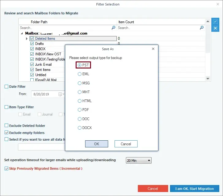 Select PST format