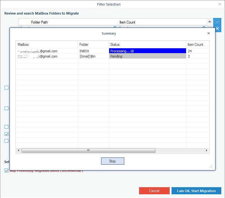 Backup Gmail process start, wait for it to finish