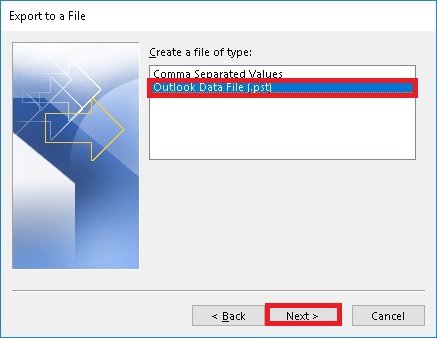 Select Outlook Data File (.pst)