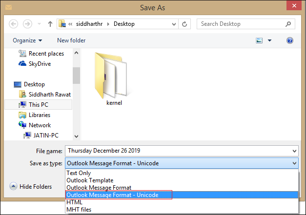 select Outlook Message Format- Unicode