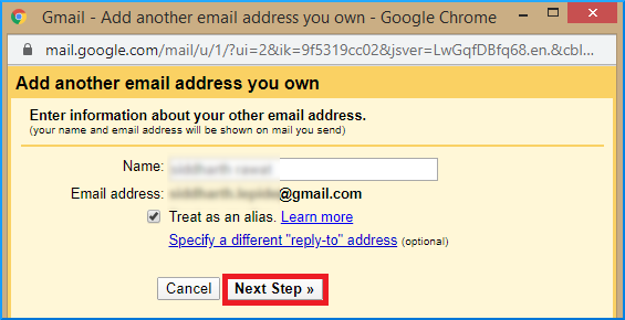 Enter account details of new Gmail account