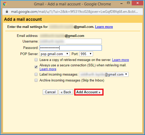 Enter the Gmail acount password