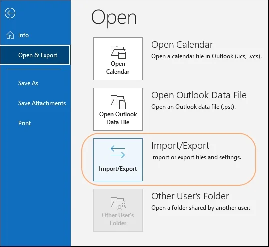 Go to Outlook select file then Import/Export