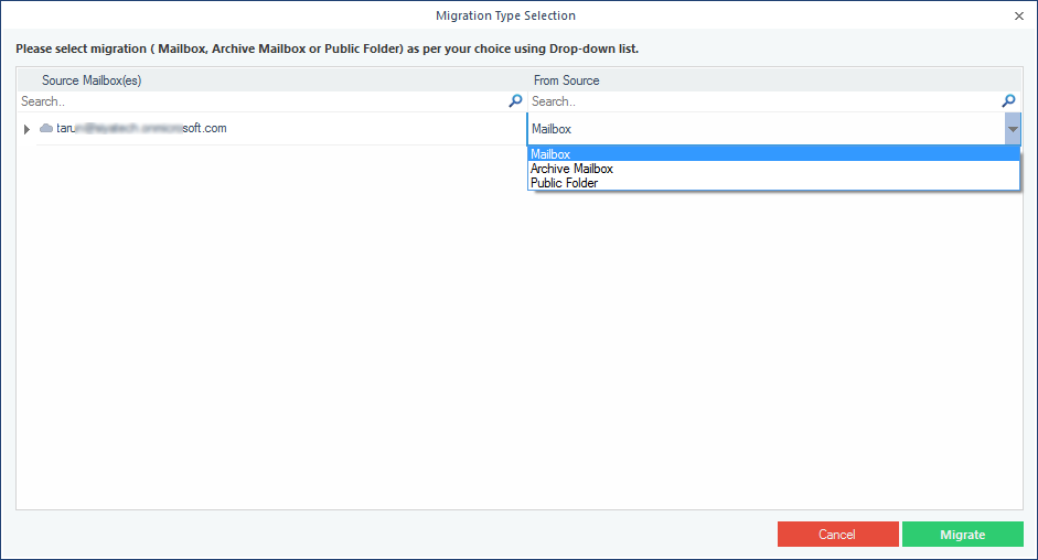 Now select Archive mailbox to migrate