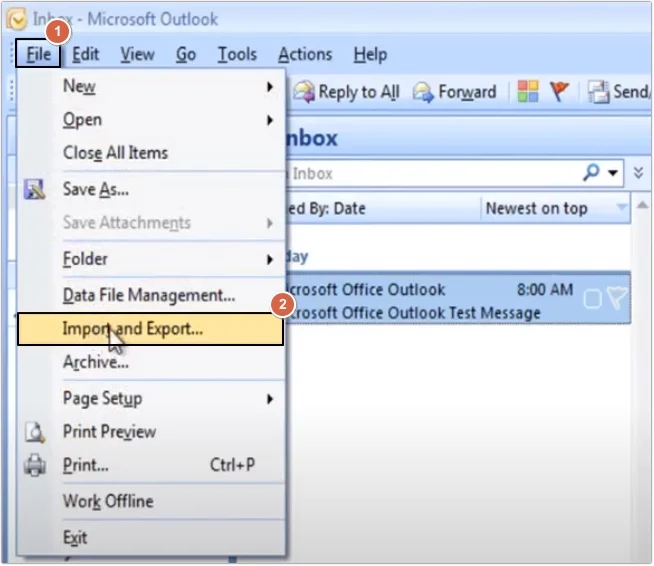click on file then import and export