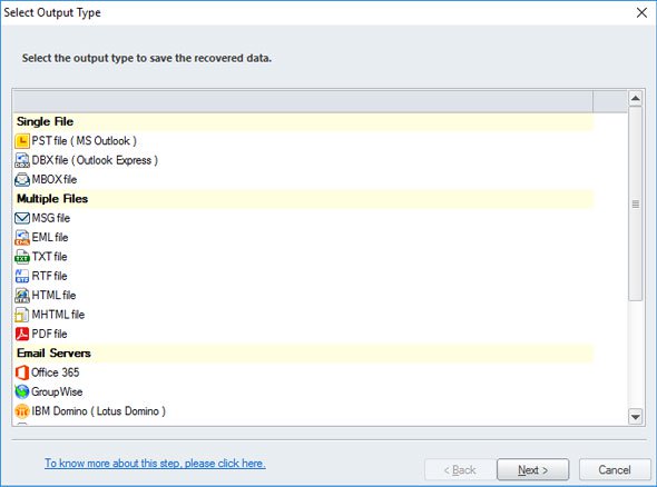 Select the PST file format