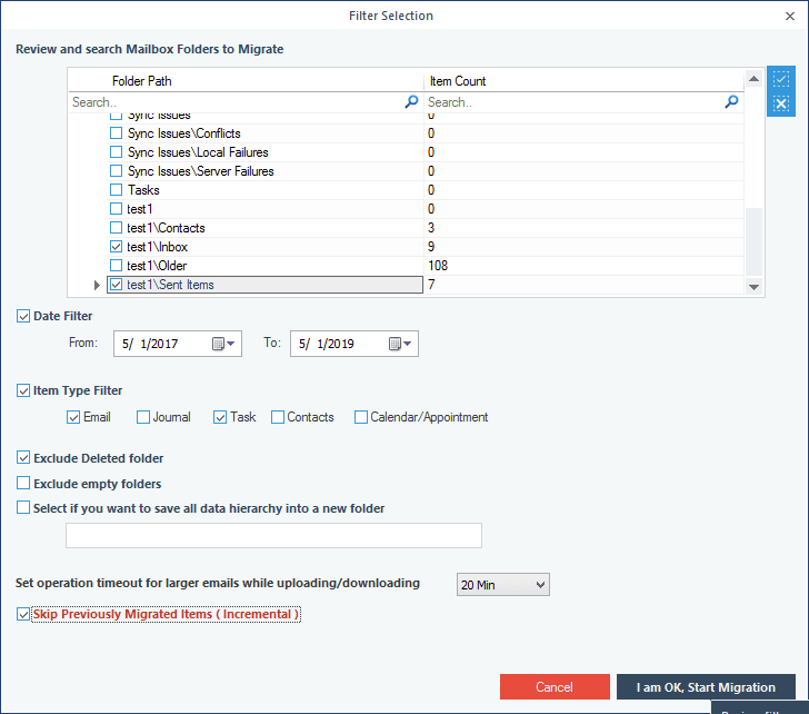 Apply filters like Date, Item type, Mailbox folders, etc