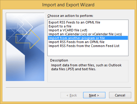 Select Import from another program or file