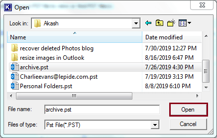 Select the PST file