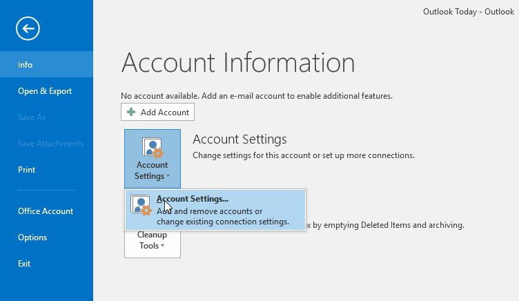 Account settings from the file menu