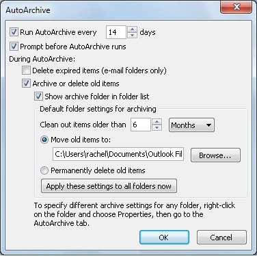 select AutoArchive Settings