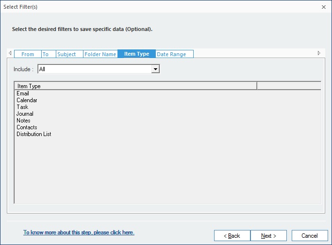 Apply desired data filters to save selective data